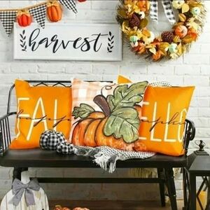 Thanksgiving Holiday Harvest Pumpkin Pillow Cover Set 4 New